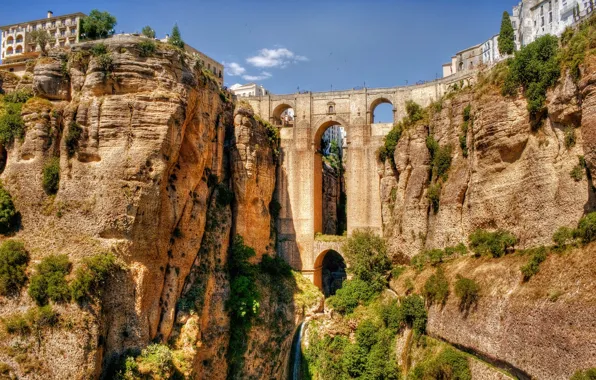 Landscape, mountains, the city, HDR, Europe, Spain, attractions, Rhonda