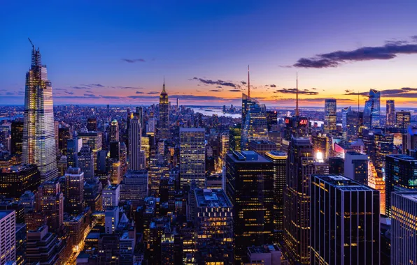 New York, Horizon, Morning, Skyscrapers, The building, USA, USA, New York