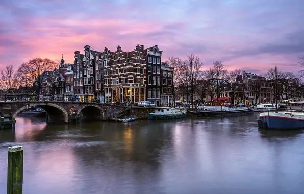 Winter, lights, home, the evening, Amsterdam, channel, Netherlands, December