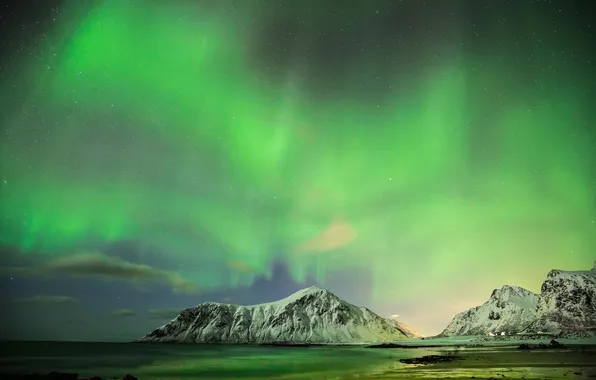 Picture stars, mountains, night, Northern lights, Norway