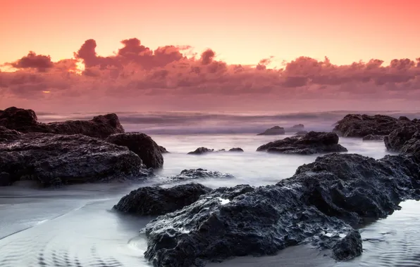 Beach, clouds, landscape, dawn, shore