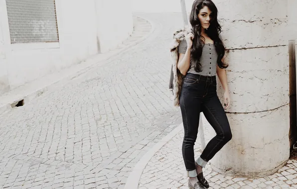 Girl, the city, street, model, hair, jeans, actress, singer