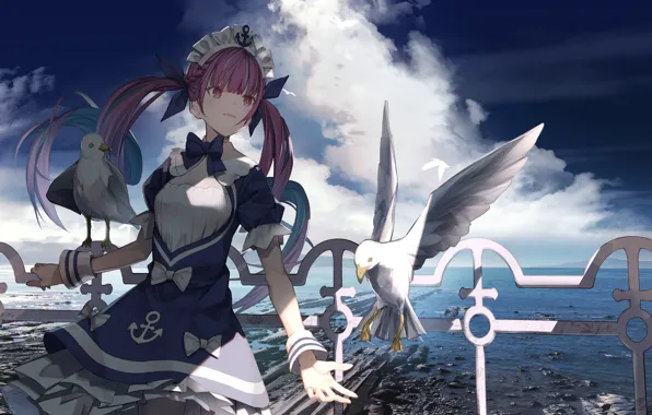 Girl, bird, Seagull, promenade, the maid