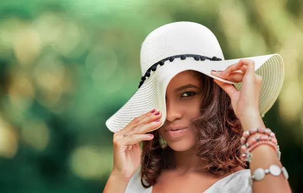 Look, girl, face, pose, smile, mood, portrait, hat
