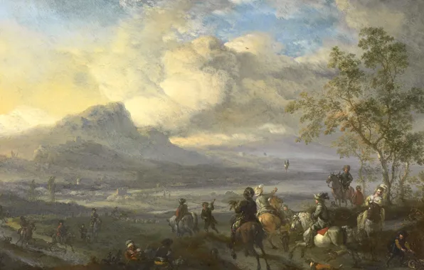 Landscape, oil, picture, Philips Bowerman, Hunting Heron