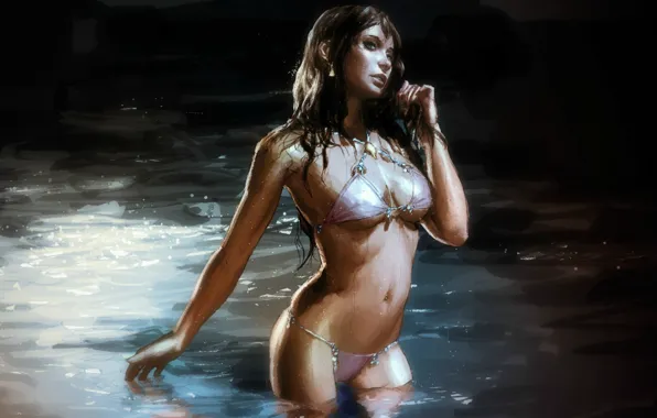 Swimsuit, look, water, girl, wet, art, Gerald Parel