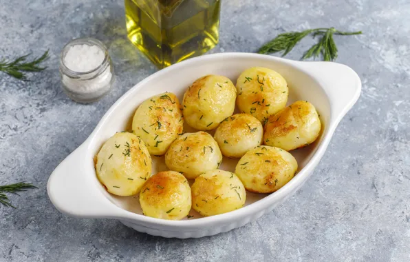 Greens, oil, salt, potatoes