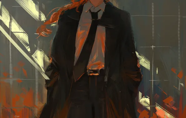 Girl, wall, Chainsaw Man, Makima