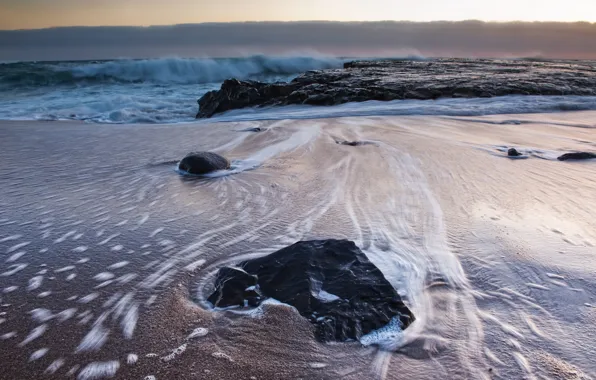 Picture sea, wave, beach, the sky, landscape, stones, beautiful