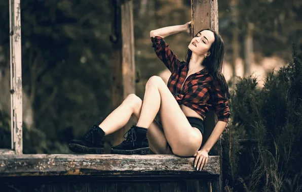 Girl, pose, shoes, brunette, shirt, bottoms, Patrik Valasek
