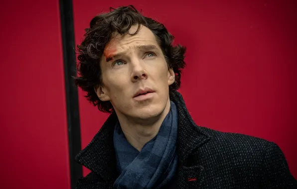 Sherlock Holmes, red background, Benedict Cumberbatch, Sherlock, Sherlock, Sherlock BBC, Sherlock (TV series)