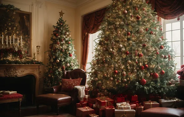 Decoration, room, tree, interior, Christmas, gifts, New year, Christmas