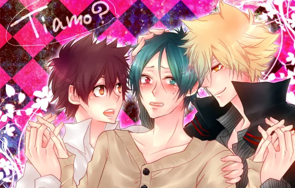 Anime, art, guys, trio, Katekyo Hitman Reborn, Rakudo Mukuro, Teacher mafia Reborn, The clams
