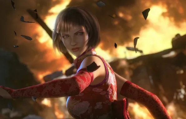 Look, girl, the explosion, fragments, the game, Tekken 6, Anna Williams