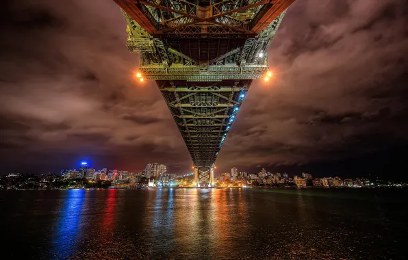 Night, bridge, the city, lights, Australia, Sydney
