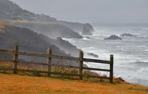 Sea, landscape, shore, the fence