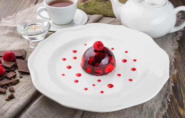 Picture raspberry, tea, chocolate, dessert, jam, jelly