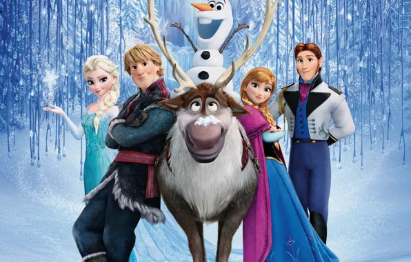 Picture snow, snowflakes, ice, deer, snowman, Frozen, Princess, Kingdom