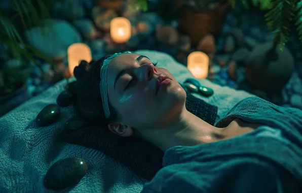 Girl, stones, stay, candles, lies, twilight, salon, Bathrobe
