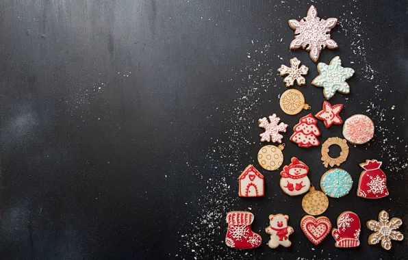 Balls, snow, snowflakes, cookies, Christmas, bear, New year, snowmen