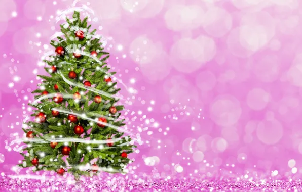 Red, glare, background, holiday, balls, toy, tree, new year