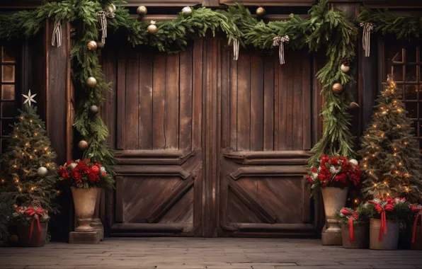 Decoration, balls, tree, New Year, the door, Christmas, new year, Christmas