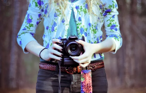Picture girl, background, widescreen, Wallpaper, mood, camera, the camera, belt