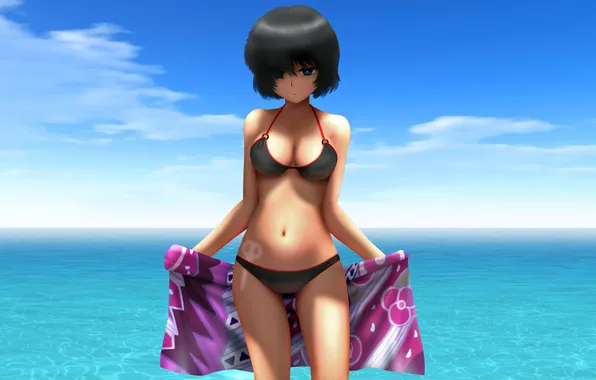 Sea, beach, girl, trail, towel, tan, bikini, urabe_mikoto