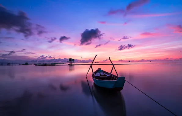 Sea, boat, the evening, tide, The Gulf of Thailand, Phu Quoc island
