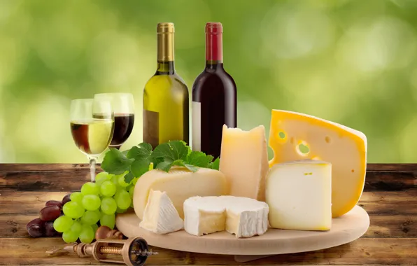 Wine, cheese, grapes, bottle