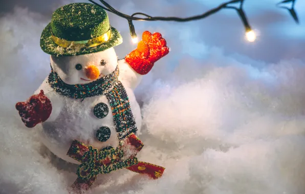 Winter, snow, snowflakes, New Year, Christmas, snowman, happy, Christmas