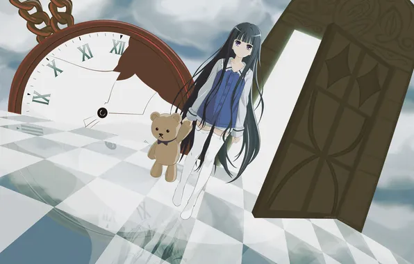 Fragments, toy, watch, the door, girl, long hair, Teddy bear, Kamisama no Memo-chou