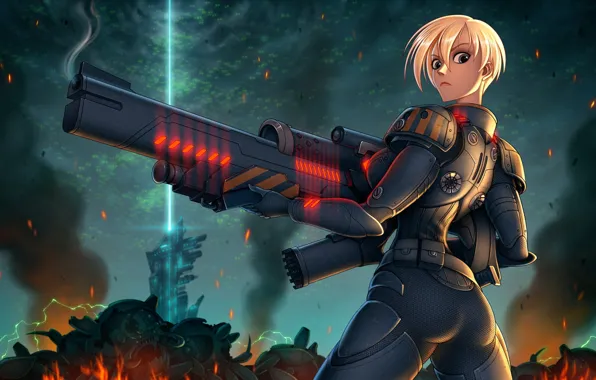 Picture soldiers, blonde, gun, armor, disney, fan art, Wreck-It Ralph, Ralph