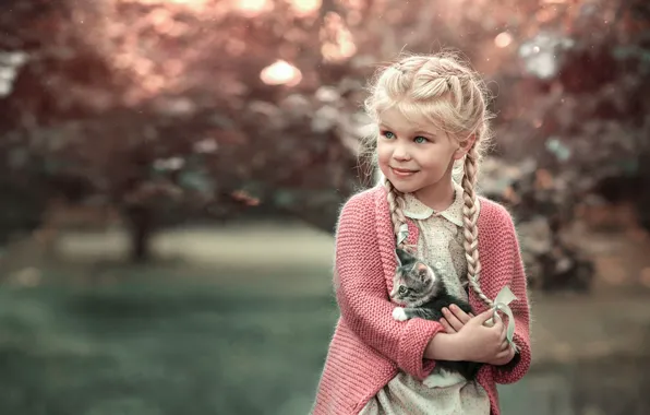 Picture girl, braids, kitty