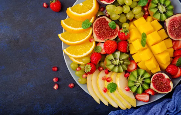 Berries, orange, colorful, kiwi, strawberry, grapes, summer, fruit