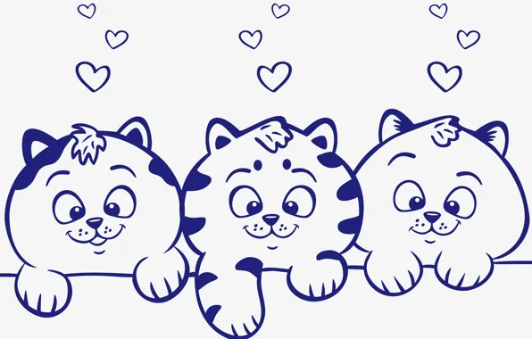 Picture animals, look, vector, kittens, hearts