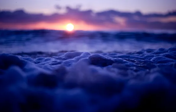 Picture sea, foam, the sun, sunset, the ocean