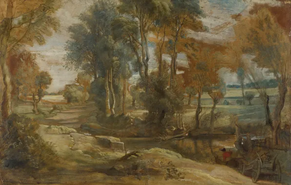 Picture landscape, picture, Peter Paul Rubens, Peter Paul Rubens, A Wagon fording a Stream