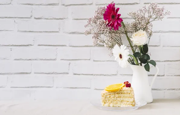 Roses, bouquet, gerbera, cakes, Cake