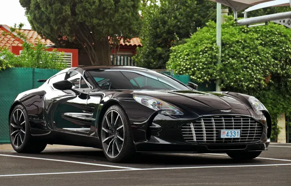 Picture car, black, aston martin, super, one-77