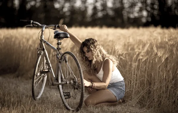 Road, summer, girl, bike