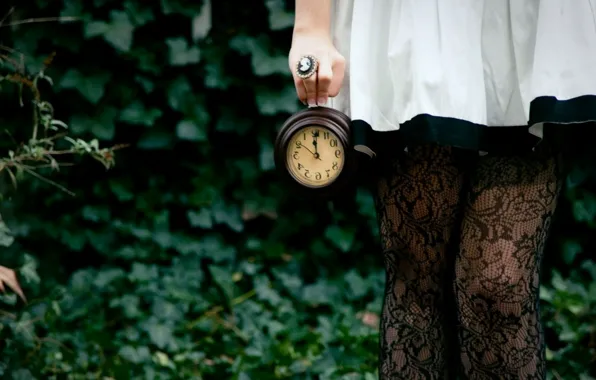 Wallpaper, girl, forest, clock
