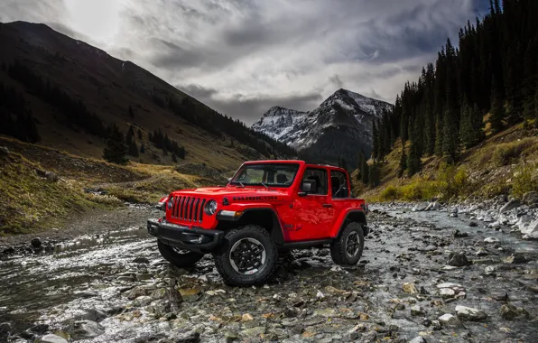 Picture landscape, mountains, red, river, 2018, Jeep, Wrangler Rubicon