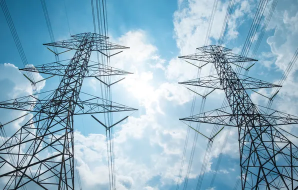 Picture the sky, clouds, landscape, nature, wire, Power lines, sky, landscape