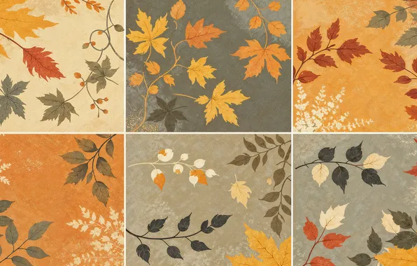 Autumn, leaves, branches, tile, texture, AI art, neural network