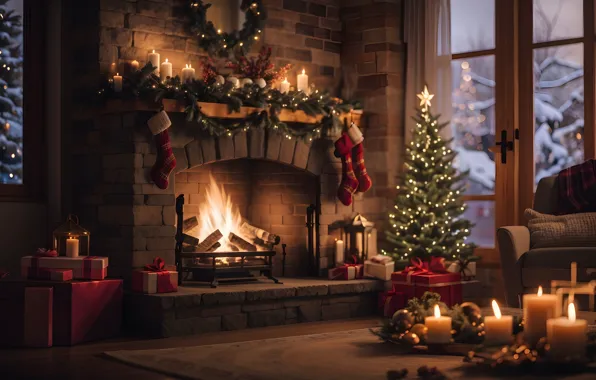 Decoration, room, balls, tree, interior, New Year, Christmas, gifts
