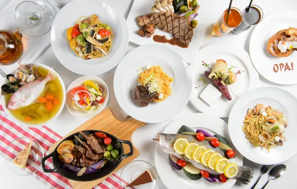 Fish, vegetables, salad, meals, cuts