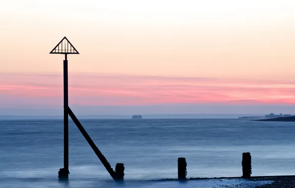 Sea, landscape, sunset, sign