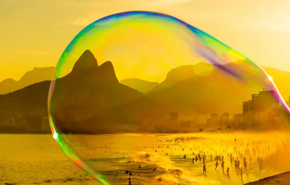 Sea, beach, mountains, Brazil, Rio de Janeiro, bubble, Ipanema