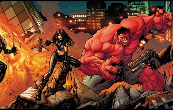 Weapons, fire, Ghost Rider, Ghost rider, Venom, Red Hulk, X-23, venom